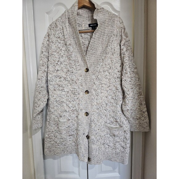 Lands' End Drifter Size 2X Oatmeal Heathered Cable Knit Cardigan Sweater - Picture 1 of 12
